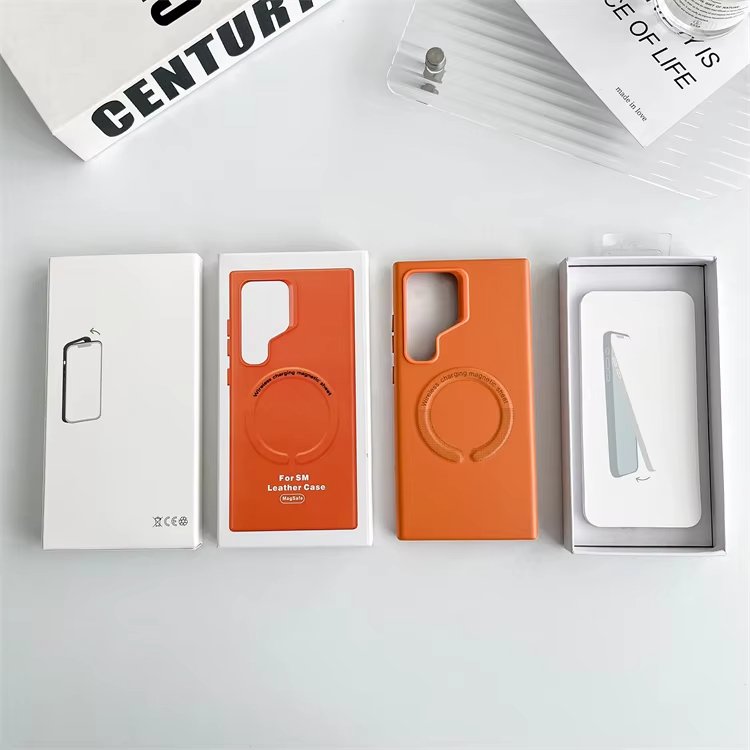 Wholesale High Quality Business leather Print Magnetic Phone Cases For Samsung S24 Ultra S23 Plus Wireless Magnetic Case
