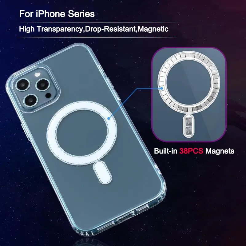 2024 Shockproof Clear Charger Mag Mobile Phone Cases Transparent Safe Magnetic Phone Case For Iphone 16 15 14 13 Pro Max