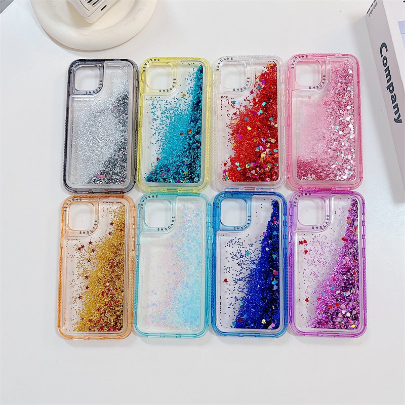 Bulk sell full cover phone 14 pro max phone cases with charms for iphone 13 fashion glitter quicksand cell phone cases