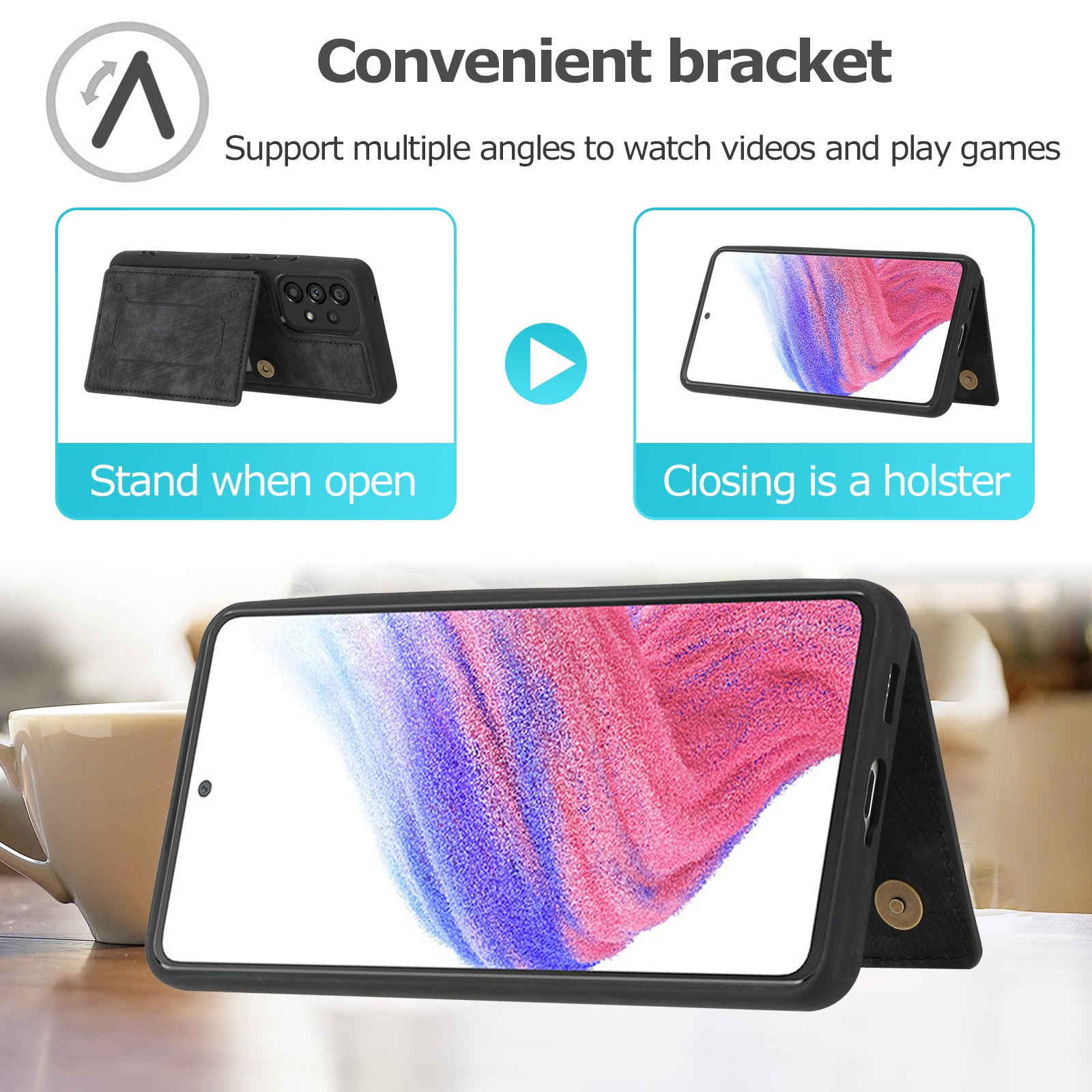 credit card holder kickstand case for samsung A13 A14 A04E A24 pu leather magnetic case for samsung A23 A34 A54 A22 A32 A21S