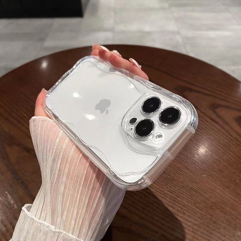 New 3D Wave Transparent Mobile Phone Cases For iPhone Case for iPhone 15/14/13/12 Pro Max, Airbag Ins Style Cases for iPhone 11