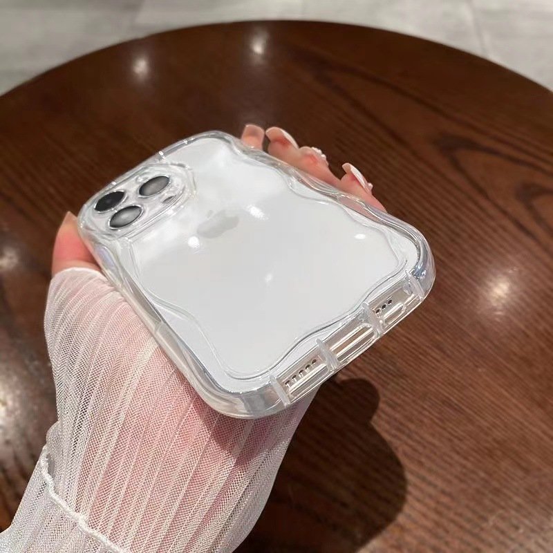 New 3D Wave Transparent Mobile Phone Cases For iPhone Case for iPhone 15/14/13/12 Pro Max, Airbag Ins Style Cases for iPhone 11
