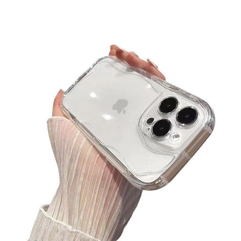 New 3D Wave Transparent Mobile Phone Cases For iPhone Case for iPhone 15/14/13/12 Pro Max, Airbag Ins Style Cases for iPhone 11