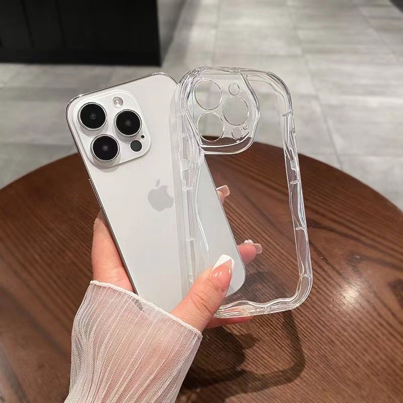 New 3D Wave Transparent Mobile Phone Cases For iPhone Case for iPhone 15/14/13/12 Pro Max, Airbag Ins Style Cases for iPhone 11