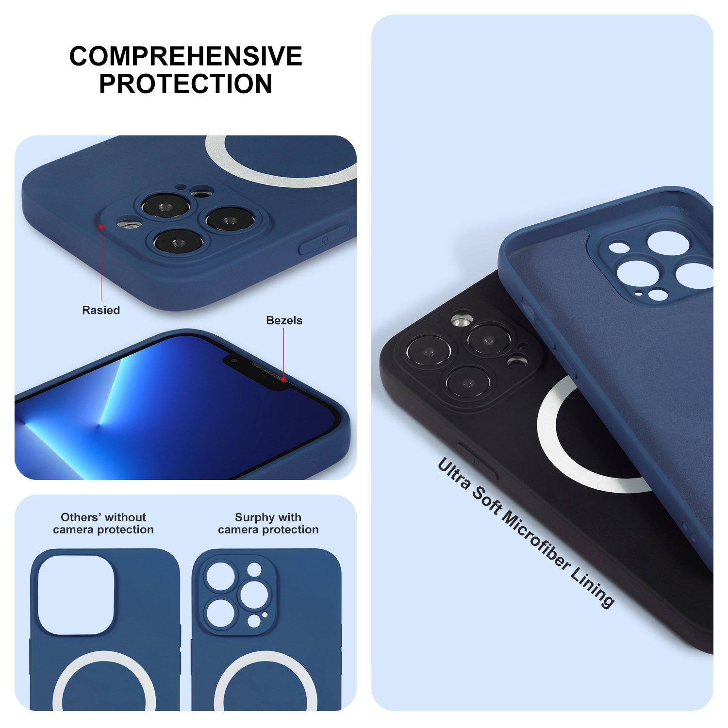 Phone Case for iphone 13 pro max 13 pro 12 16 pro max Silicone Mobile Phone Case with Microfiber Lining Full Camera Cover