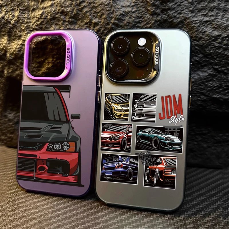 JDM Sports Cars Male Electroplate Silver IMD Cases For IPhone 15 14 Pro Max 11 12 13 Pro 7 8 Plus X XR Shockproof Bumper Cover