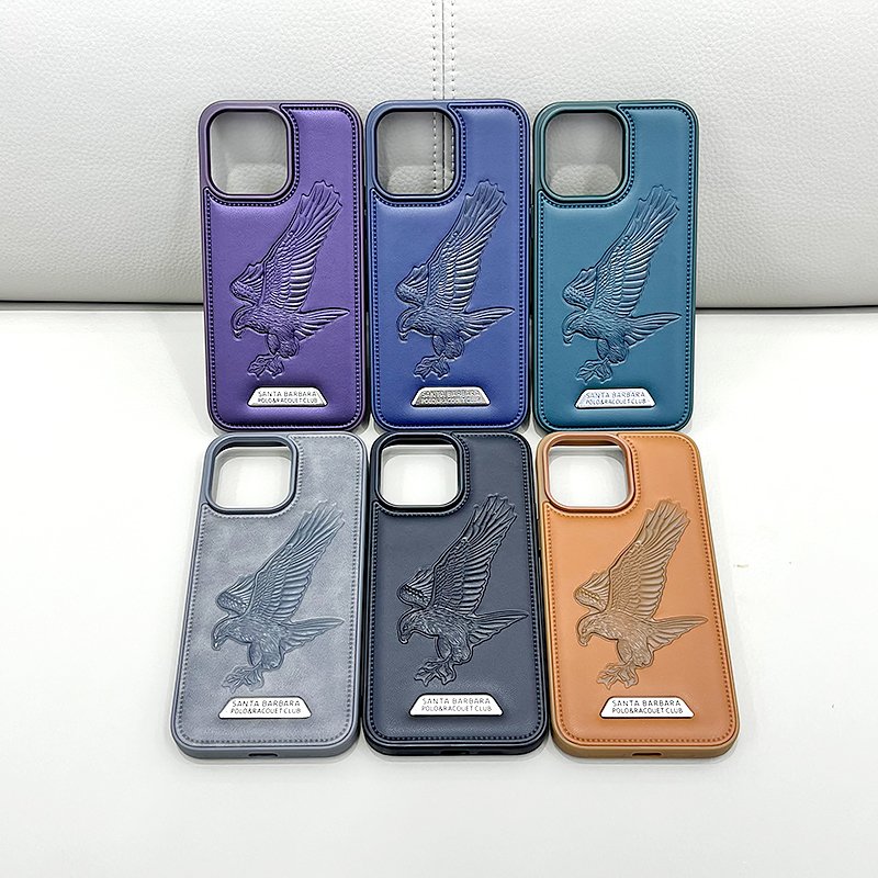 trend products stitch pu leather liners animals metal logo luxury mobile phone cases for iPhone16 15 14 13