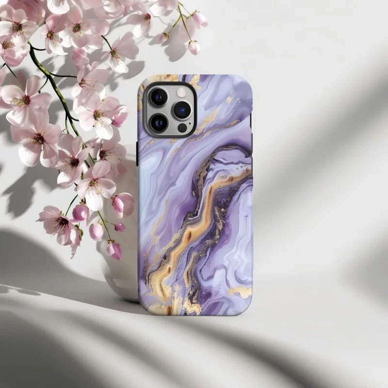 Marble Print Purple Aesthetics Phone Case For IPHONE 15PRO MAX 14 13 12 11 PRO Plus Acrylic TPU Two in one Mobile Phone Cases
