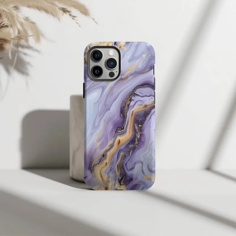 Marble Print Purple Aesthetics Phone Case For IPHONE 15PRO MAX 14 13 12 11 PRO Plus Acrylic TPU Two in one Mobile Phone Cases
