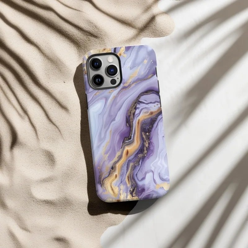 Marble Print Purple Aesthetics Phone Case For IPHONE 15PRO MAX 14 13 12 11 PRO Plus Acrylic TPU Two in one Mobile Phone Cases