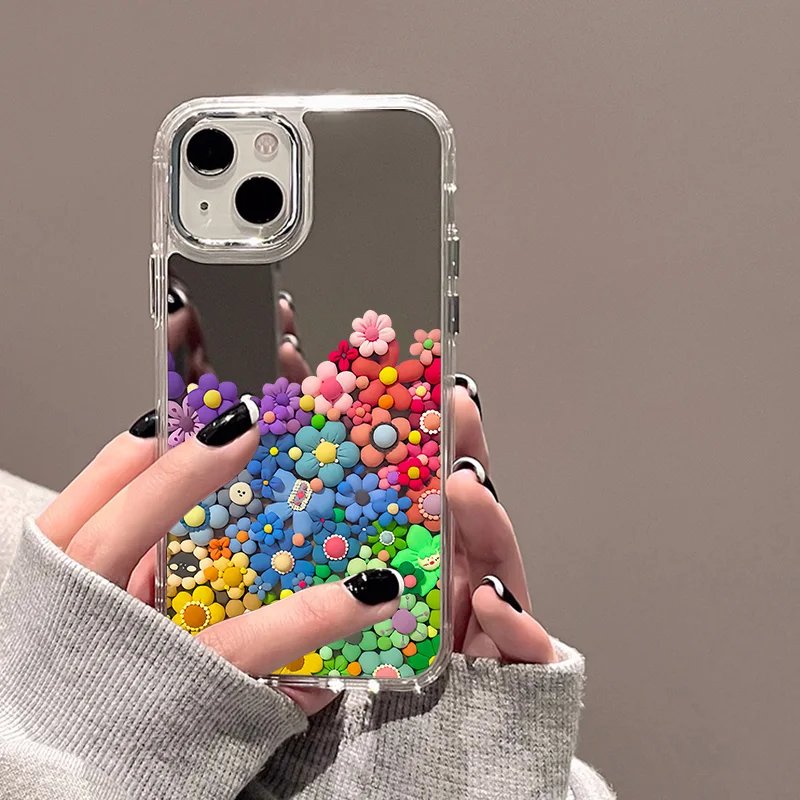 For IPhone 11 Mirror Phone Case For IPhone 11 12 13 15 14 Pro Max XS Max XR Cases Aesthetic Art Letter Make Up Mirror Soft Cover