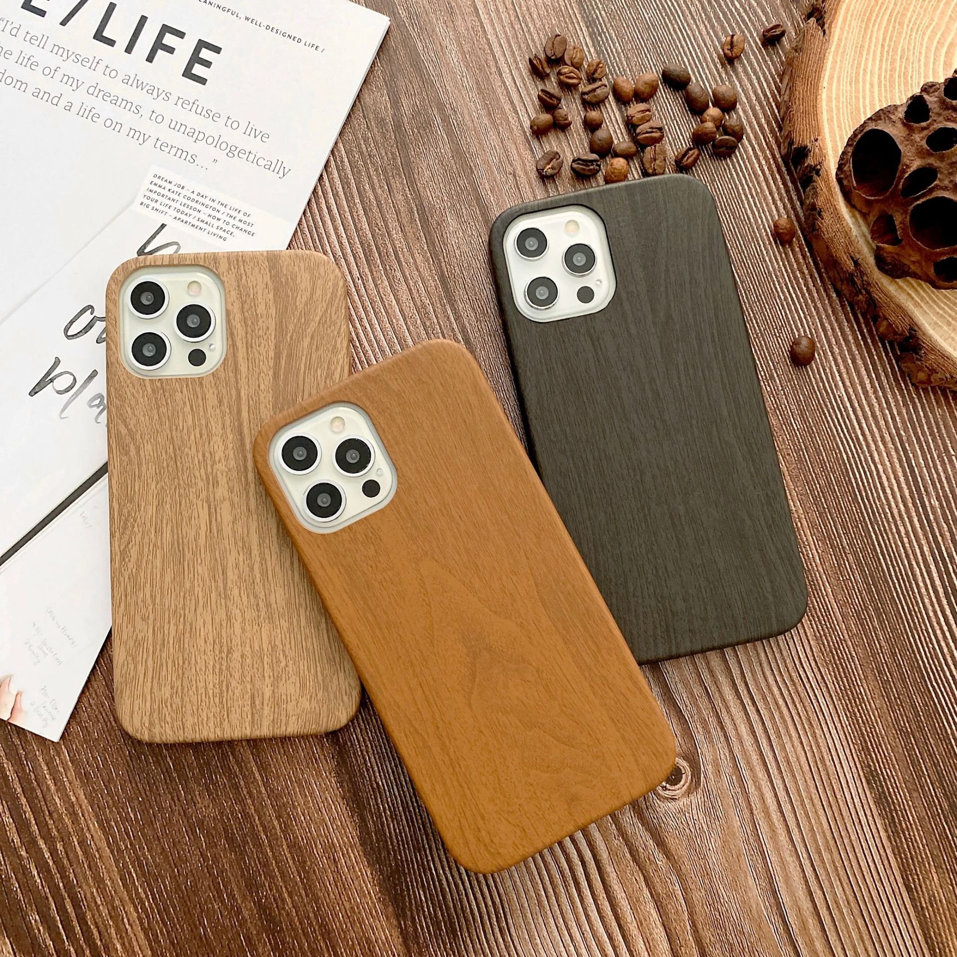 New Style TPU Wood Grain Design Case for iPhone 12 Pro Max 13 X XR XS 11 8 7 6S Mini Cover