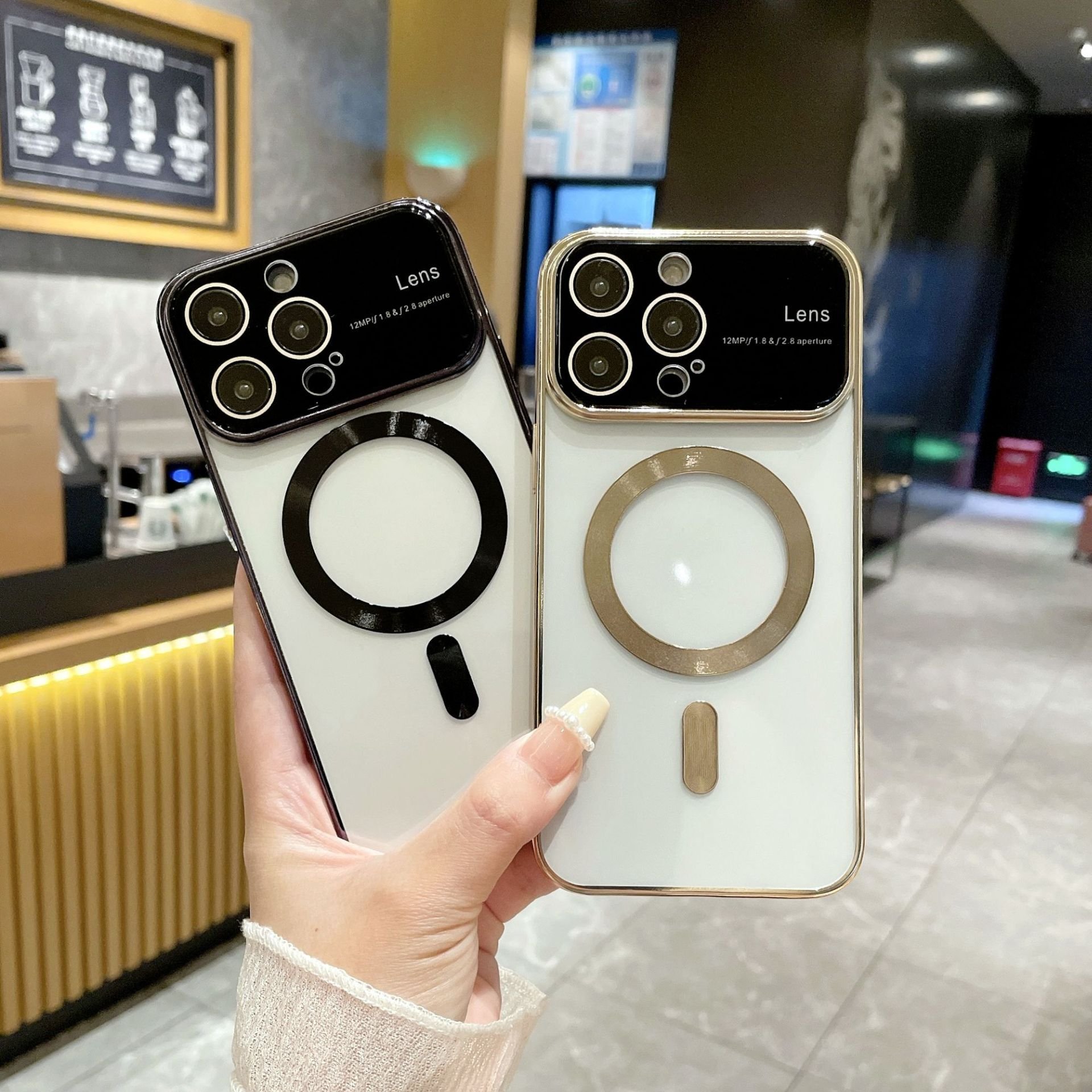 suitable for 14/13/12/11/15 pro max phone case electroplated magnetic large window transparent anti-fall soft protective case