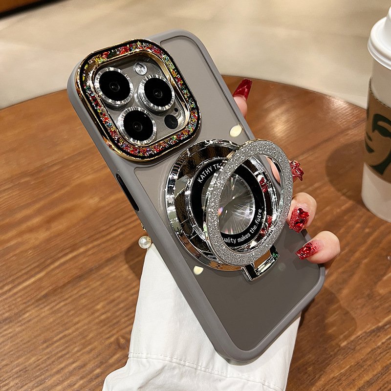 Colorful lens with diamond glitter magnetic bracket internet celebrity suitable for iPhone14 15 ProMAX Mobile phone case