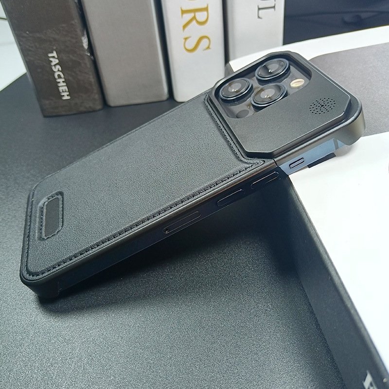 Luxury Fashion Business Aluminum Magnetic Metal leather Mobile Phone Case for iPhone 13 14 15 16 Pro Max New Luxury Magnet Cover