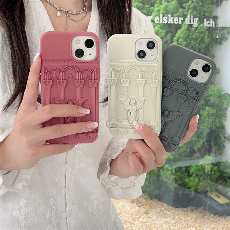 Designer creative 3D relief angel Soft Silicone Phone Case For iPhone 15 pro max 14 12 11 Cartoon Cute Shockproof Bumper Cover