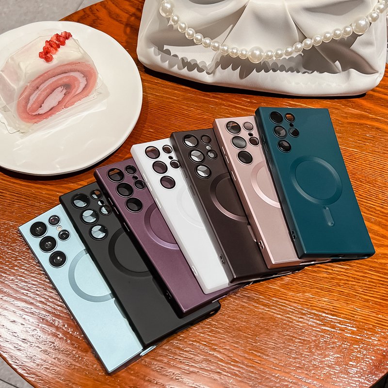 Magnetic Wireless Charging Phone Case For Samsung Galaxy S24 S23 Ultra S22 S21 Plus Metallic Painting Silicone TPU Phone Case