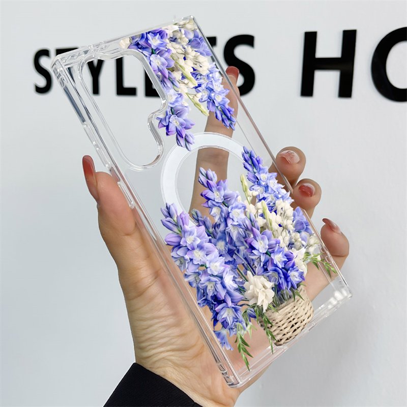 Magnetic Purple Flower hard Phone Case For Samsung Galaxy A35 55 14 54