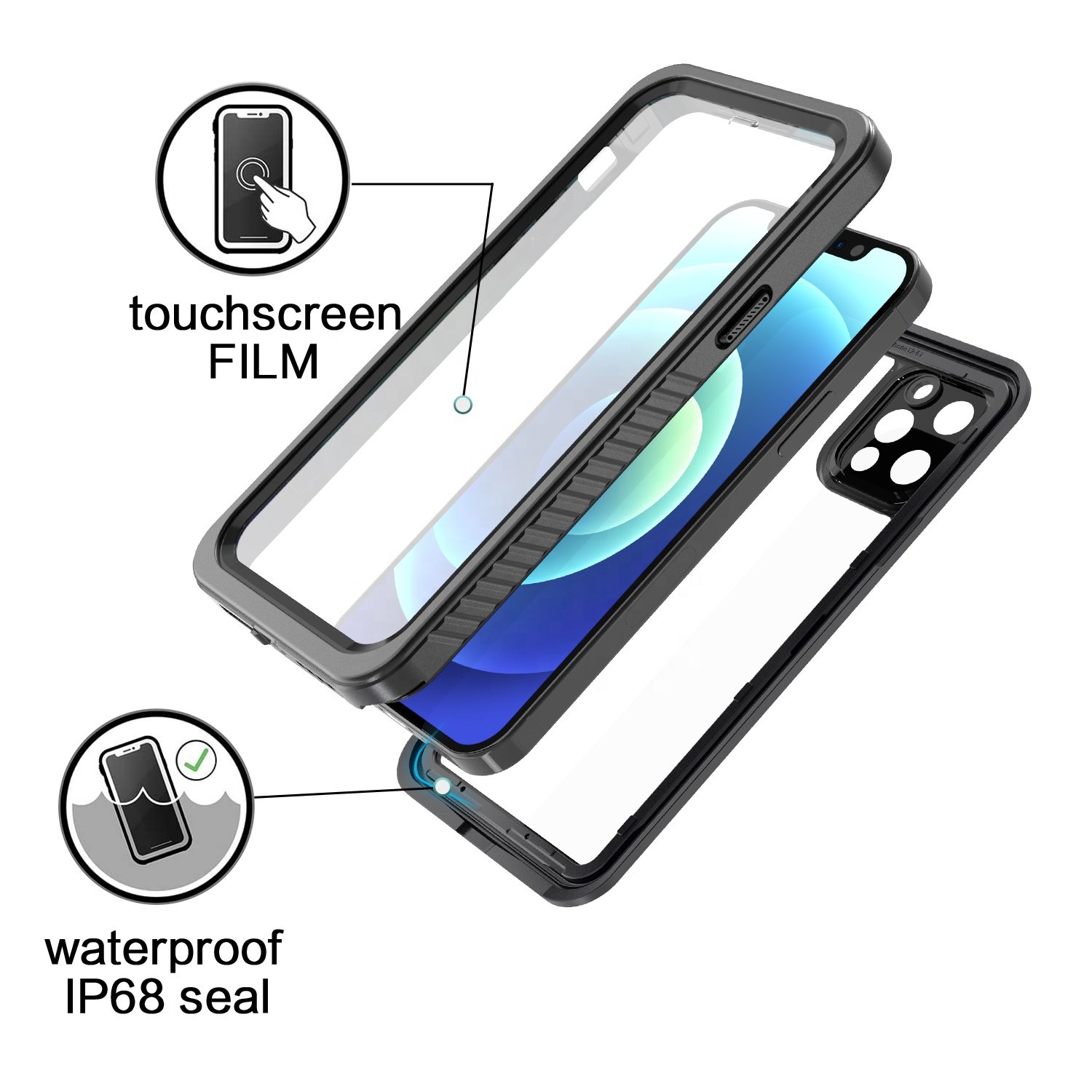 IP68 Underwater Waterproof Shockproof Mobile Phone Case PC TPU Back Covers for iPhone 12 pro max