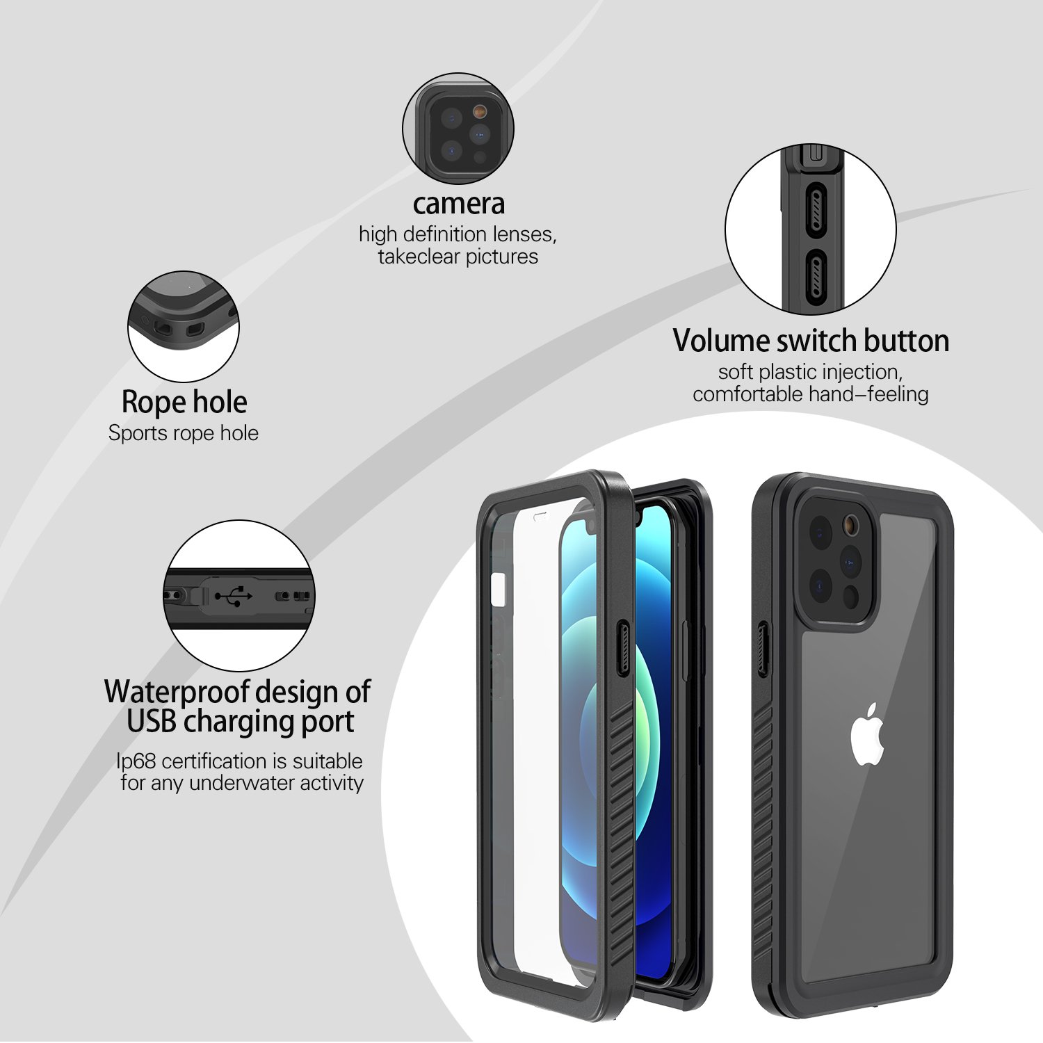 IP68 Underwater Waterproof Shockproof Mobile Phone Case PC TPU Back Covers for iPhone 12 pro max