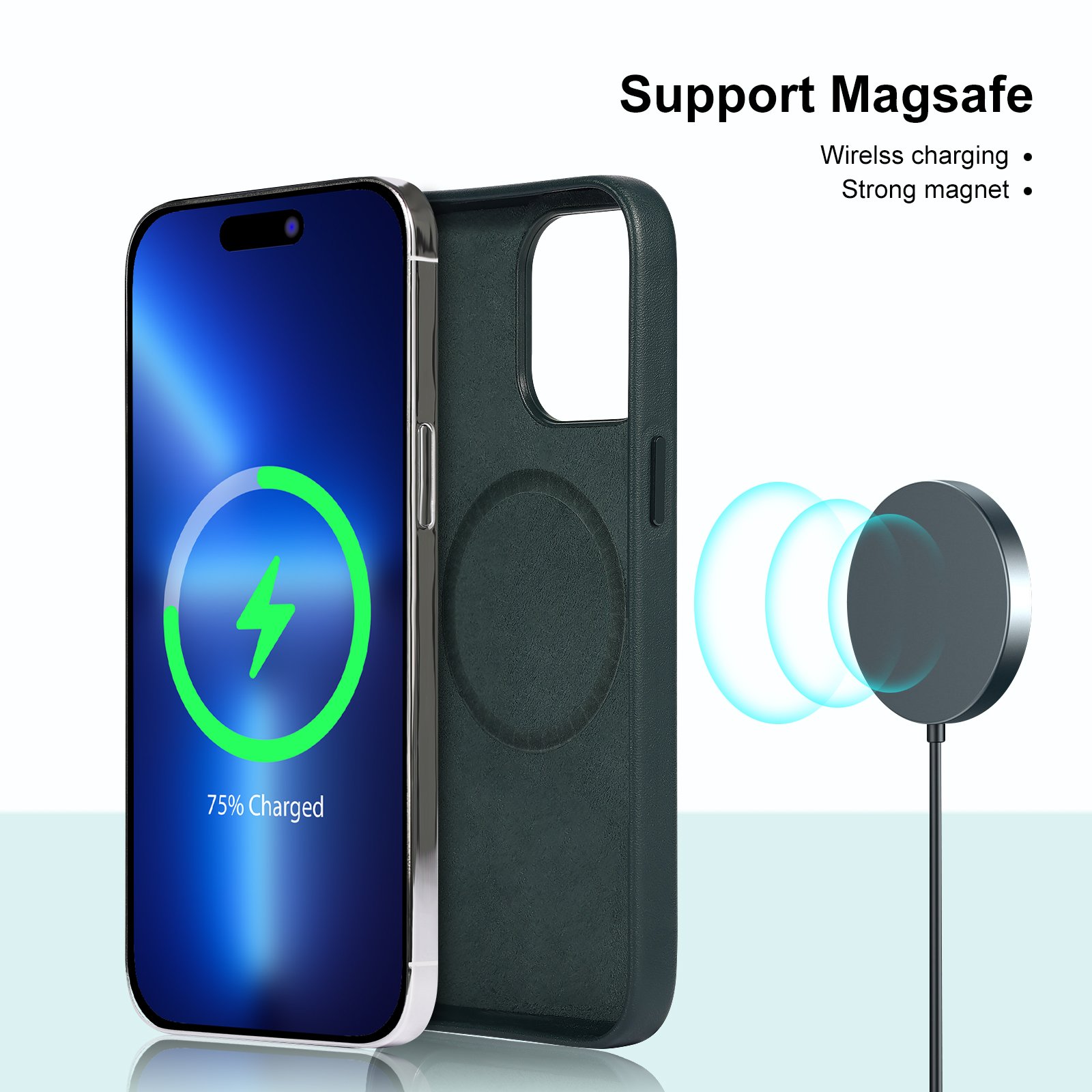 Wholesale Factory Custom European Nappa Leather Case Smooth with wireless charger mobile phone cases for iPhone 14 pro max