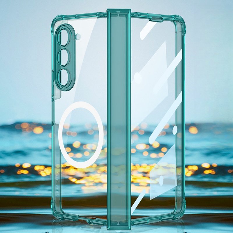 Protective Case for Samsung Fold5 Transparent Wireless Charging Mobile Phone Case with Four-Corner Anti-Fall Airbag Belt Hinge