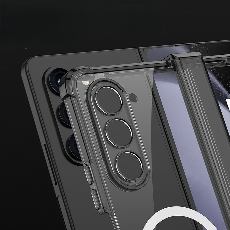 Protective Case for Samsung Fold5 Transparent Wireless Charging Mobile Phone Case with Four-Corner Anti-Fall Airbag Belt Hinge