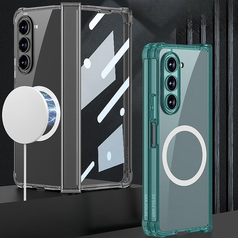 Protective Case for Samsung Fold5 Transparent Wireless Charging Mobile Phone Case with Four-Corner Anti-Fall Airbag Belt Hinge