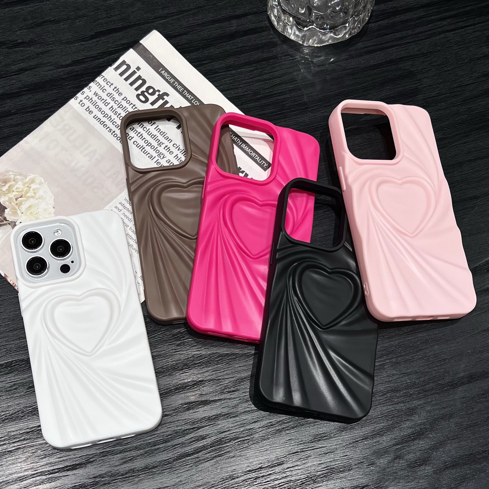 3D Love Solid Color For iphone Case for iPhone 15 Pro MAX Protective Cover Personalized Skin-feeling Silicone Mobile Phone Cases