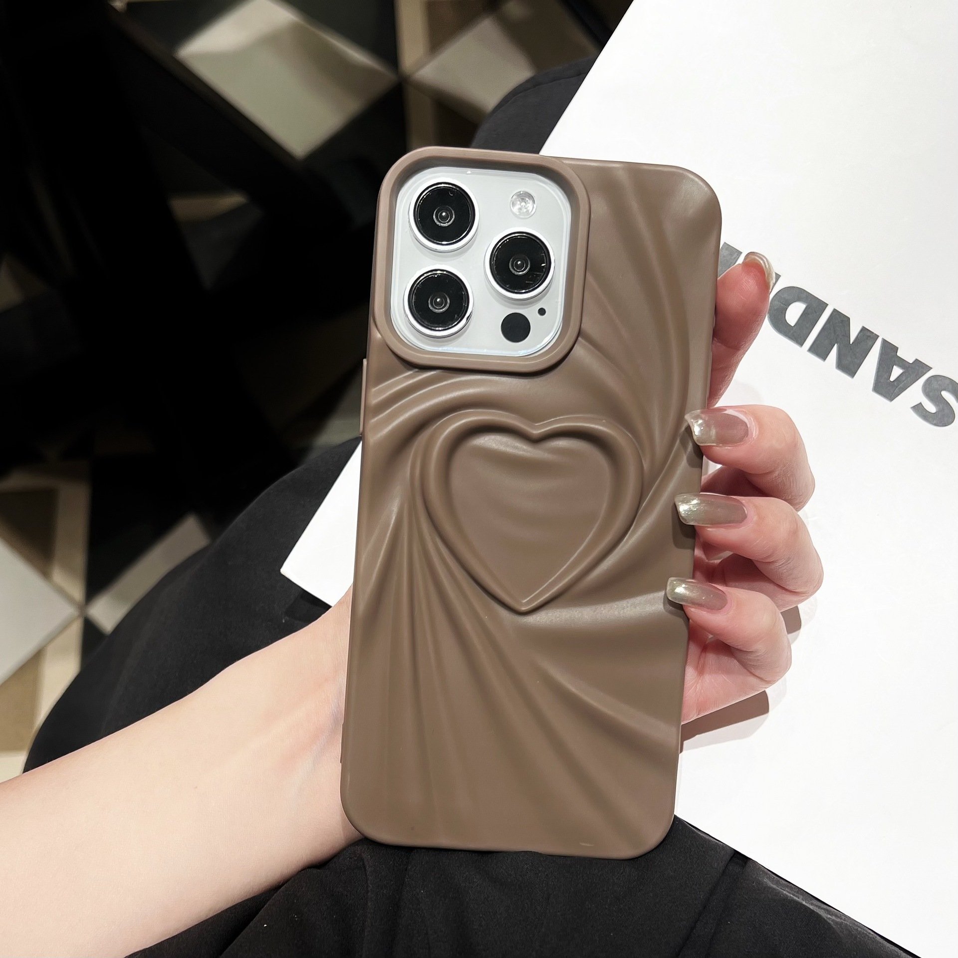 3D Love Solid Color For iphone Case for iPhone 15 Pro MAX Protective Cover Personalized Skin-feeling Silicone Mobile Phone Cases