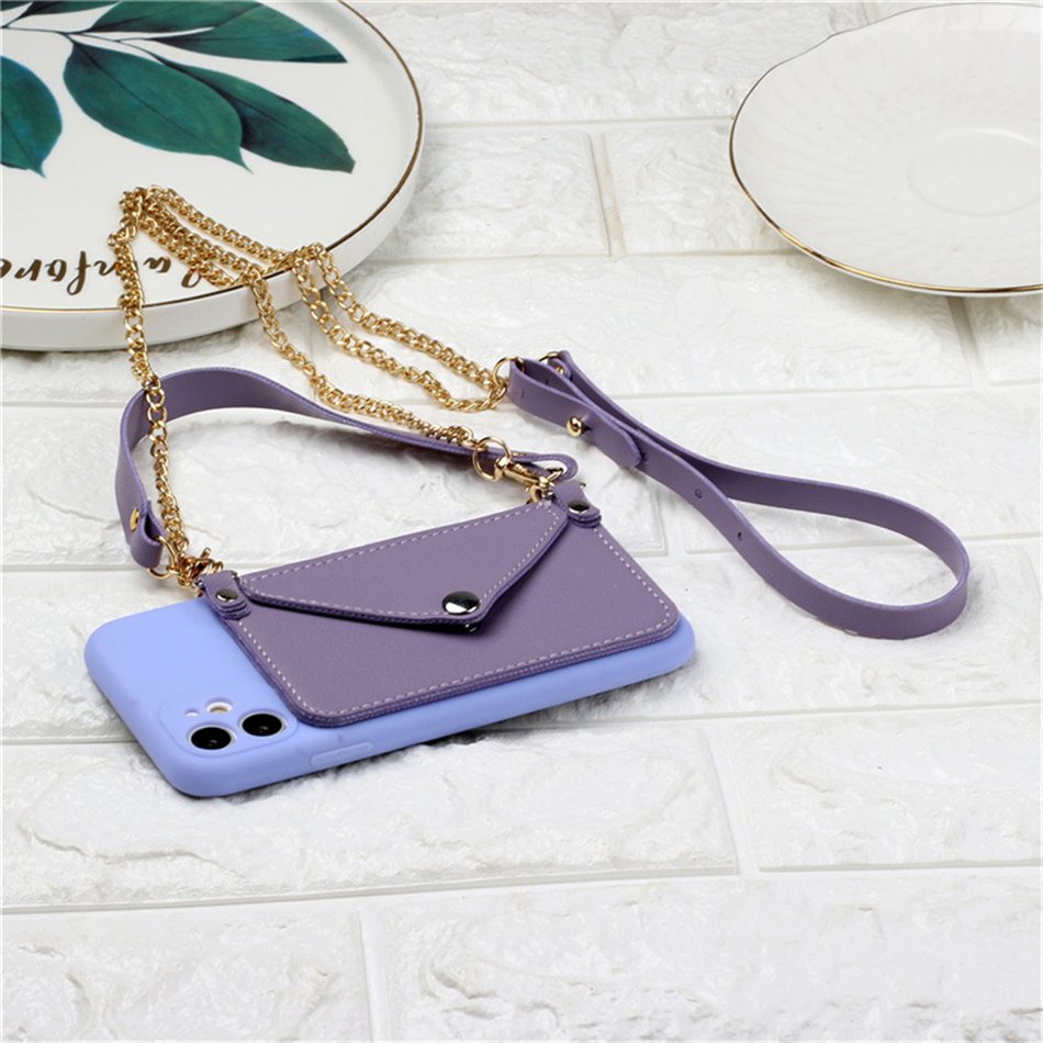 Diagonal Stranded Handheld Card Holder Wallet Customized Logo Pu Leather Hanging Cord Phone Case Suitable for Phone 14 Pro Max