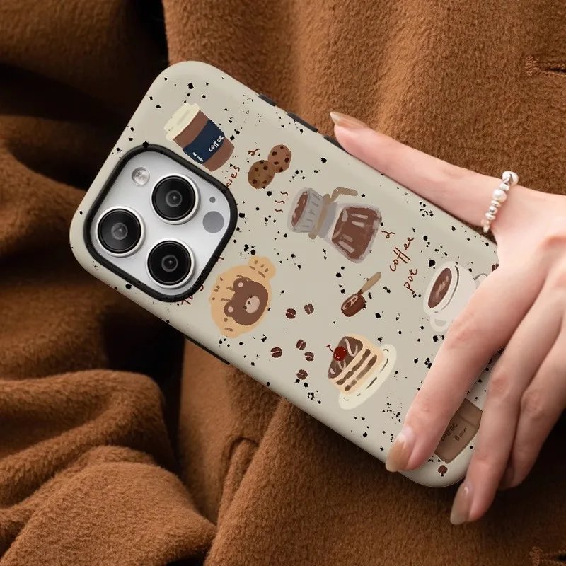 Food Collage Cute Bear Phone Case For IPHONE 15PRO MAX 14 13 12 11 PRO Plus 15pro Acrylic TPU Two in one Mobile Phone Cases