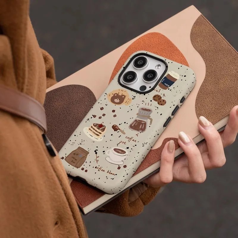 Food Collage Cute Bear Phone Case For IPHONE 15PRO MAX 14 13 12 11 PRO Plus 15pro Acrylic TPU Two in one Mobile Phone Cases
