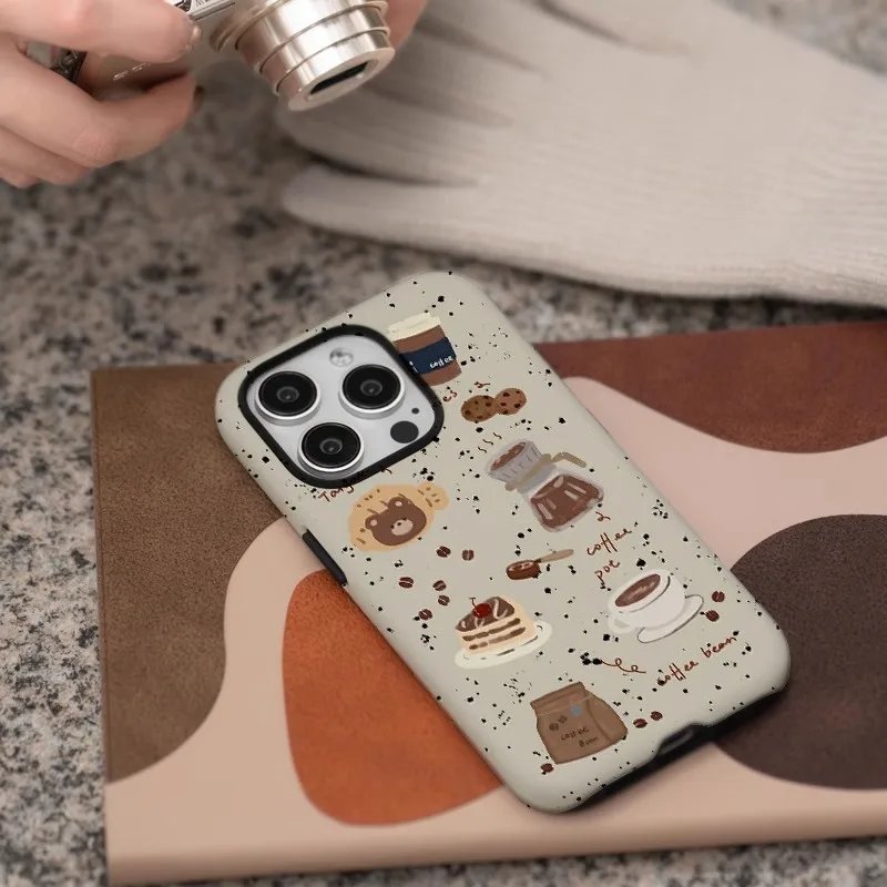 Food Collage Cute Bear Phone Case For IPHONE 15PRO MAX 14 13 12 11 PRO Plus 15pro Acrylic TPU Two in one Mobile Phone Cases