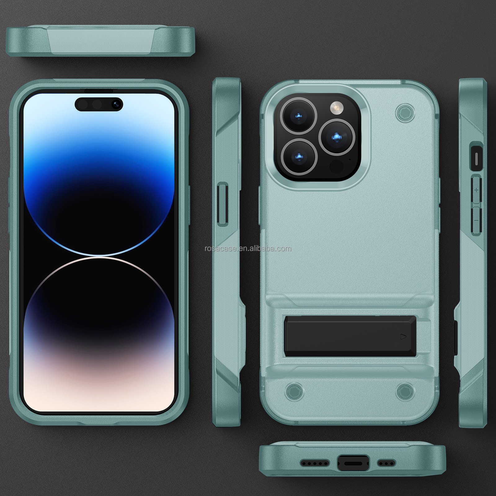 For iPhone 16 Case Full Protective Case with Kickstand TPU PC Shockproof Mobile Phone Case for iPhone 16 Pro Max