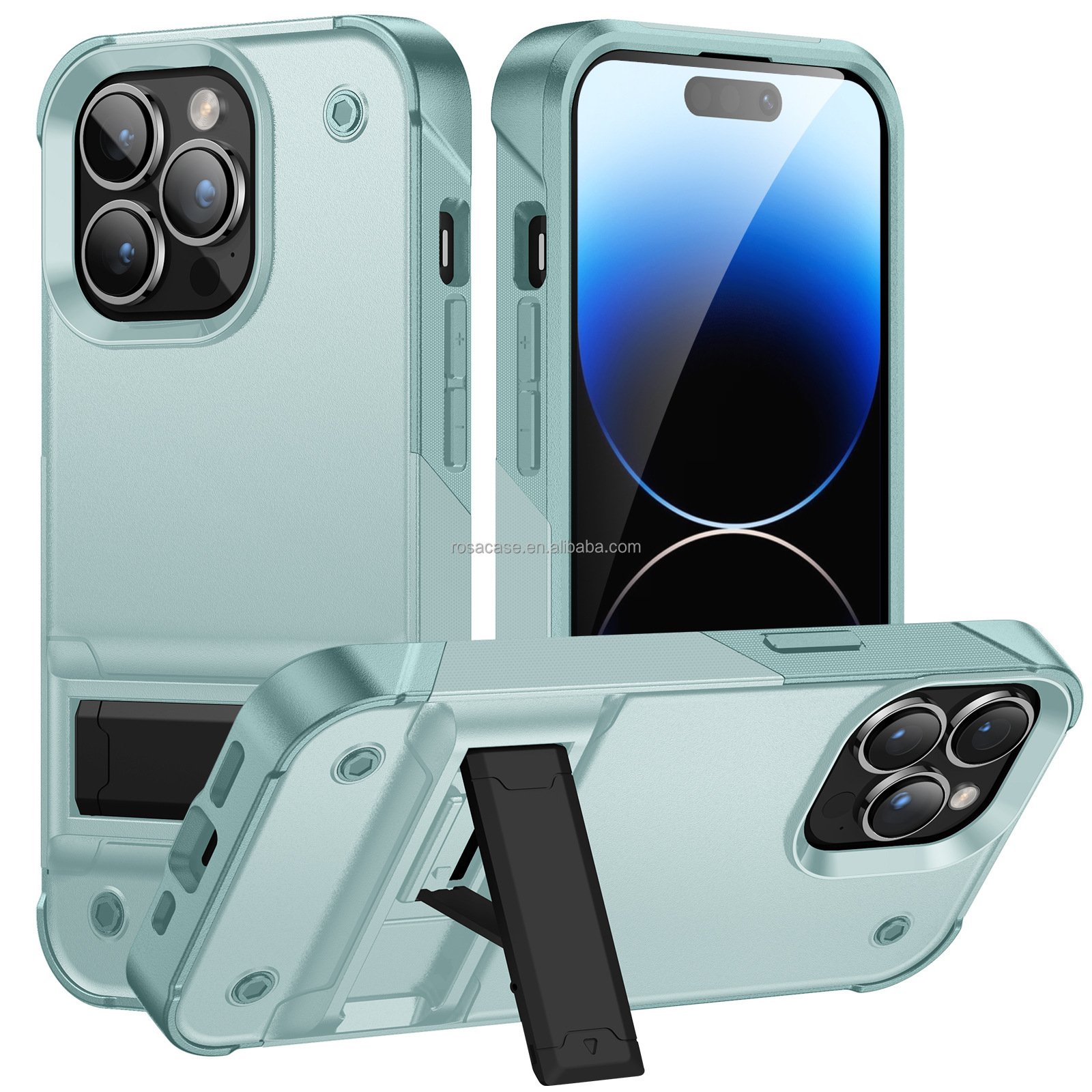 For iPhone 16 Case Full Protective Case with Kickstand TPU PC Shockproof Mobile Phone Case for iPhone 16 Pro Max