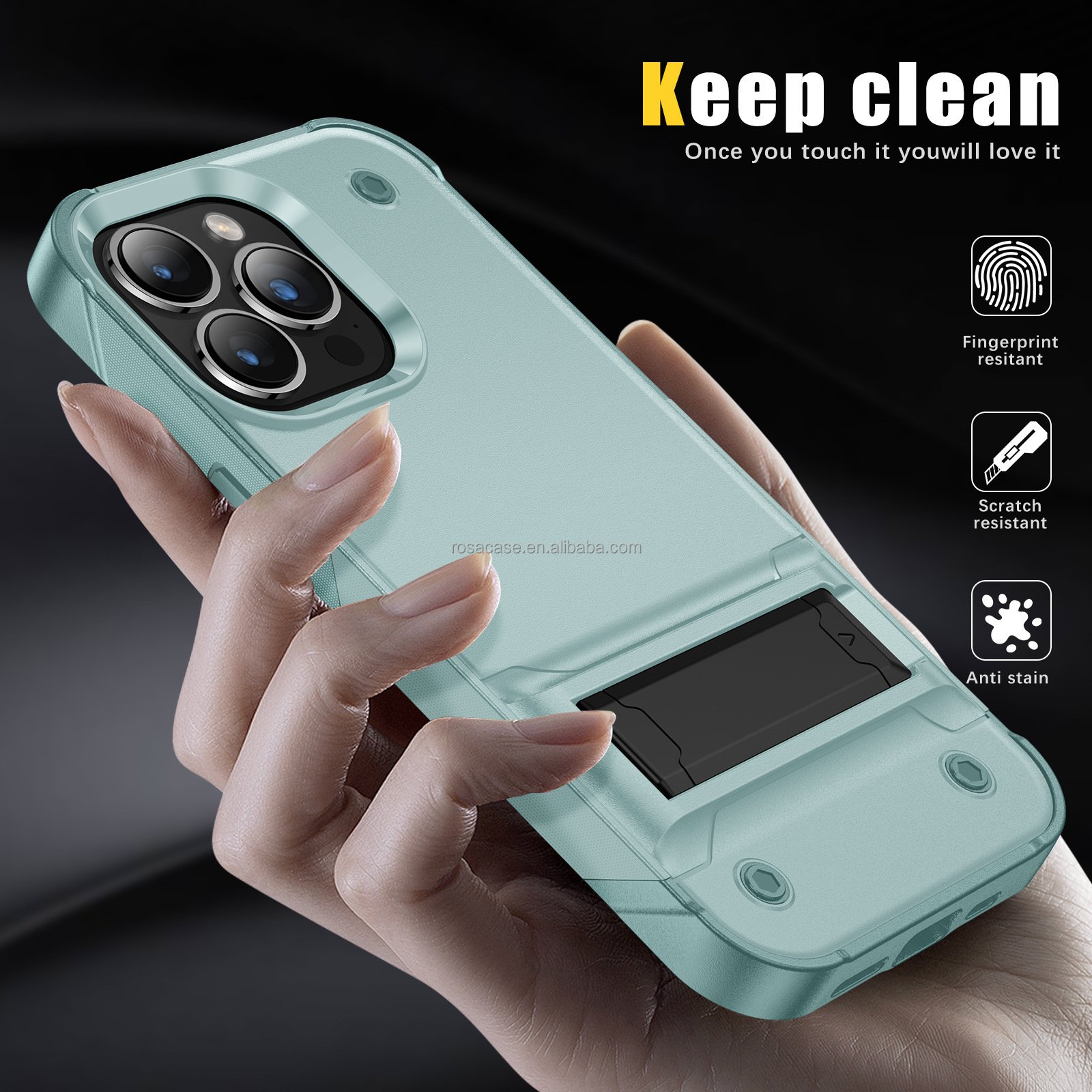For iPhone 16 Case Full Protective Case with Kickstand TPU PC Shockproof Mobile Phone Case for iPhone 16 Pro Max