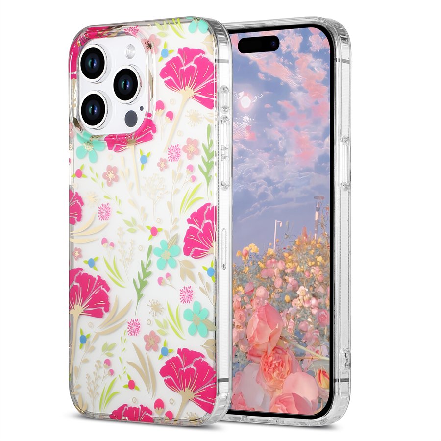 Clear Glitter Electroplating Flower Phone Case For iPhone 16 Pro Max 15 Plus 14 13 S24 S23 Thickened Shockproof Protection Cover