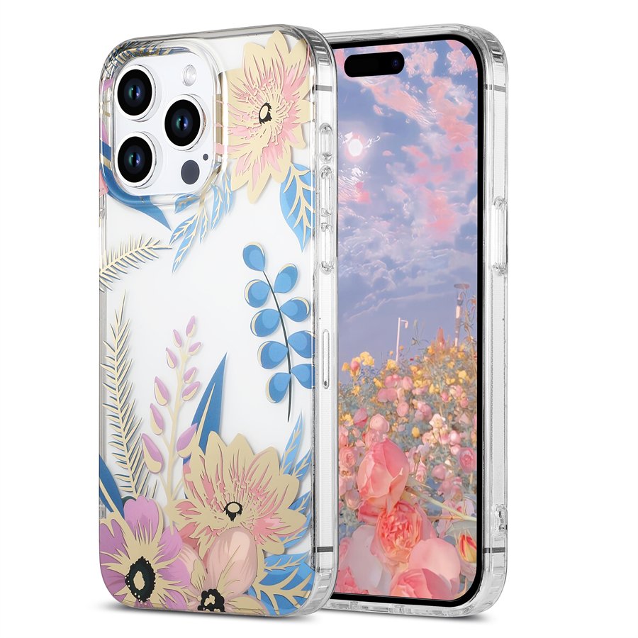 Clear Glitter Electroplating Flower Phone Case For iPhone 16 Pro Max 15 Plus 14 13 S24 S23 Thickened Shockproof Protection Cover