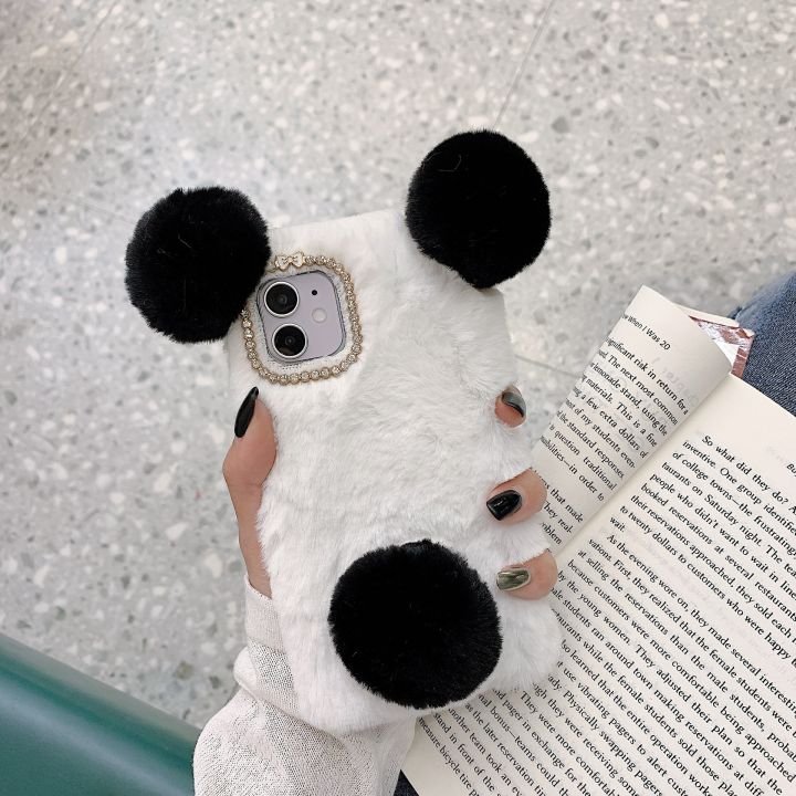 Simple Furry Bear Design Plush Fluffy Mobile Phone Case For iPhone 15plus 14promax 13mini 12 11 XR XS Winter Warm Back Cover