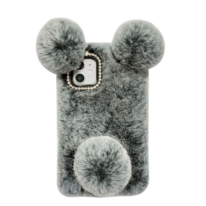 Simple Furry Bear Design Plush Fluffy Mobile Phone Case For iPhone 15plus 14promax 13mini 12 11 XR XS Winter Warm Back Cover