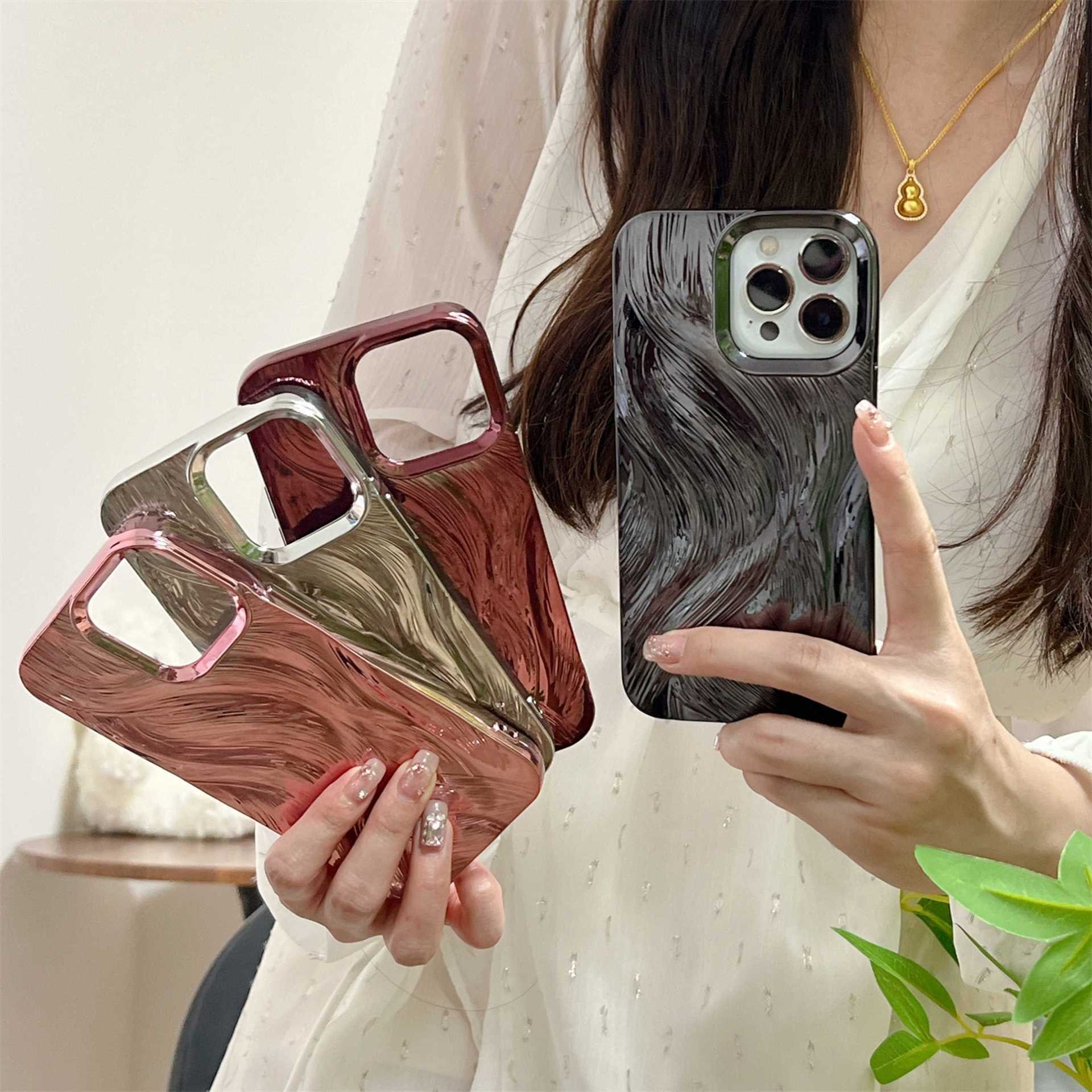 New 2024 3D art painting electroplate Phone Case For iPhone 15 Pro 14 13 Pro Max 15Pro Max Shockproof Bumper Soft Cases