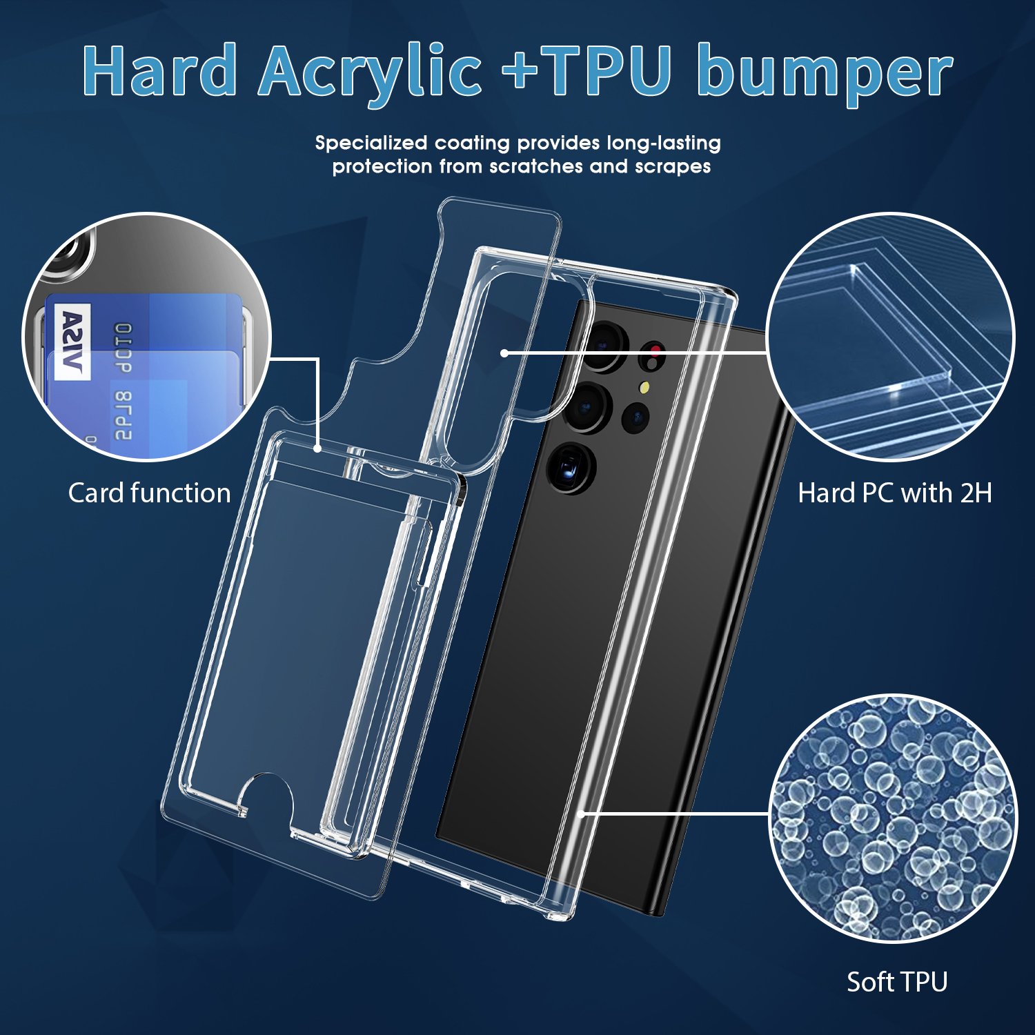 manufacture hot sale crystal clear hard case for samsung s24 ultra credit card slot phone case for samsung S22 S21 S23 PLUS