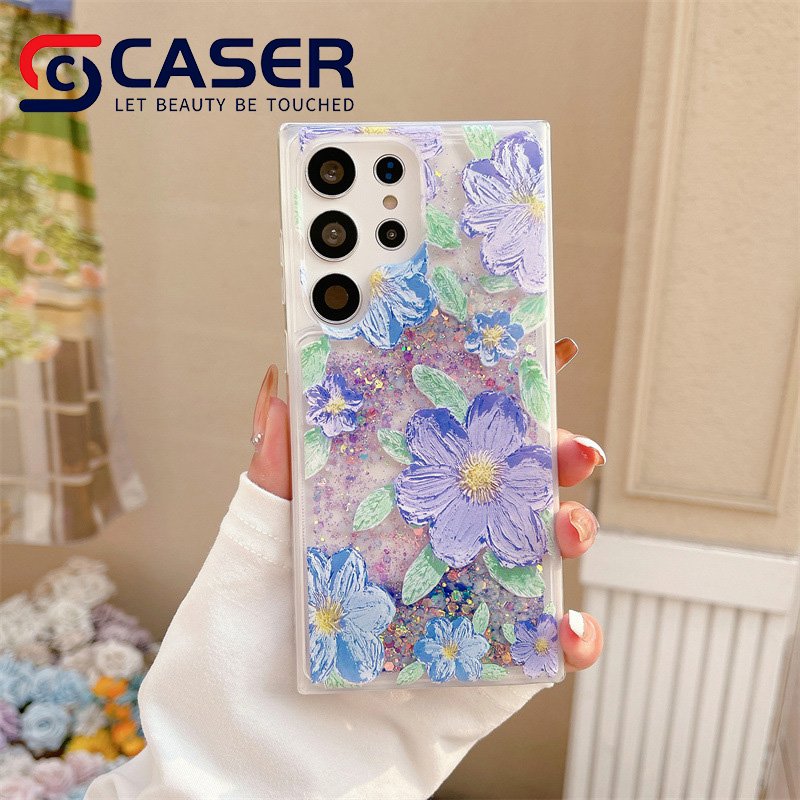 Fashion Luminous Quicksand Flower Liquid Glitter Phone Case Best Transparent Women Mobile Phone Case For Samsung S22/S23ultra