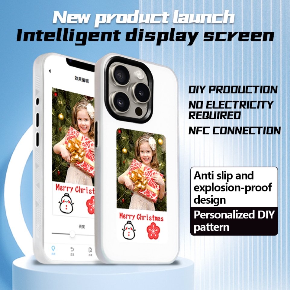 Custom Designer Smart Nfc E-ink Screen Display Smart Mobile Phone Cases for Iphone 15 14 13 Pro Max E Ink Nfc Diy Phone Case