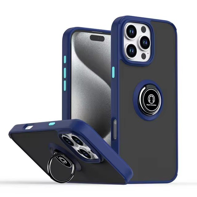 For iPhone 16 Pro Max Case Magnetic Metal Ring Holder Matte iPhones 15 Plus 14 Pro 13 12 11 7 XS XR SE 4 Shockproof Phone Cover