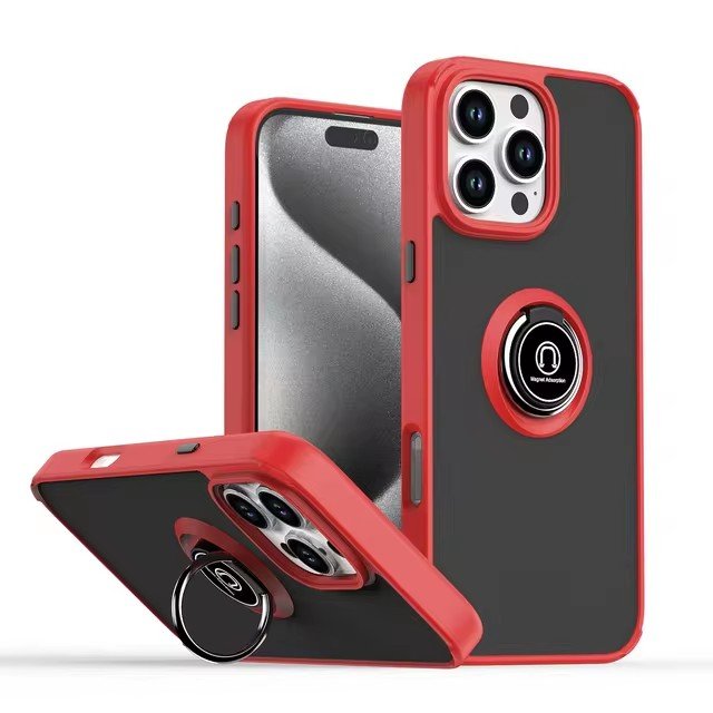 For iPhone 16 Pro Max Case Magnetic Metal Ring Holder Matte iPhones 15 Plus 14 Pro 13 12 11 7 XS XR SE 4 Shockproof Phone Cover