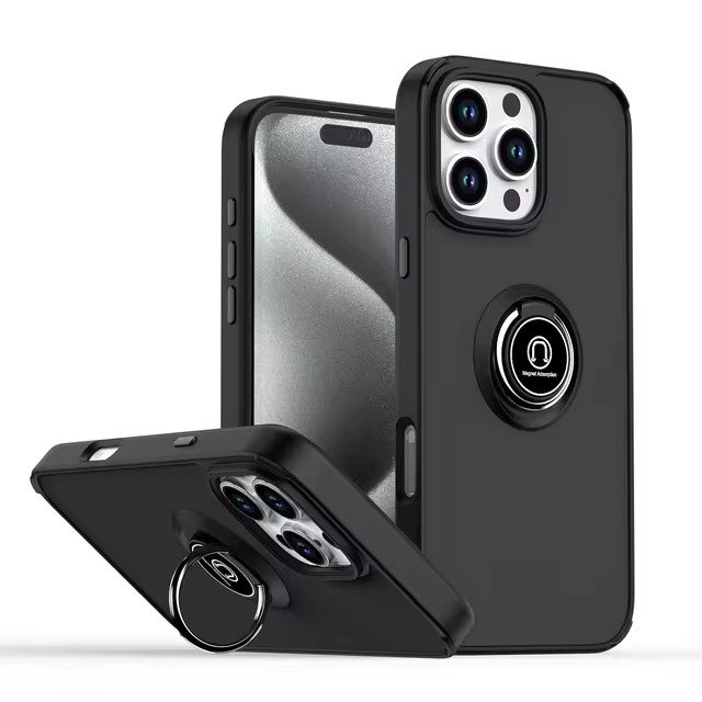 For iPhone 16 Pro Max Case Magnetic Metal Ring Holder Matte iPhones 15 Plus 14 Pro 13 12 11 7 XS XR SE 4 Shockproof Phone Cover