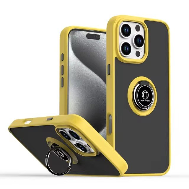 For iPhone 16 Pro Max Case Magnetic Metal Ring Holder Matte iPhones 15 Plus 14 Pro 13 12 11 7 XS XR SE 4 Shockproof Phone Cover