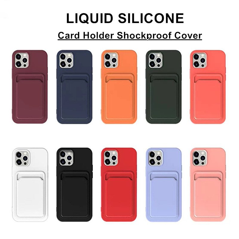 Wholesale Customized Color Soft TPU Silicone Card Holder Back Cover Shockproof Mobile Phone Case for iPhone14 13 Pro Max
